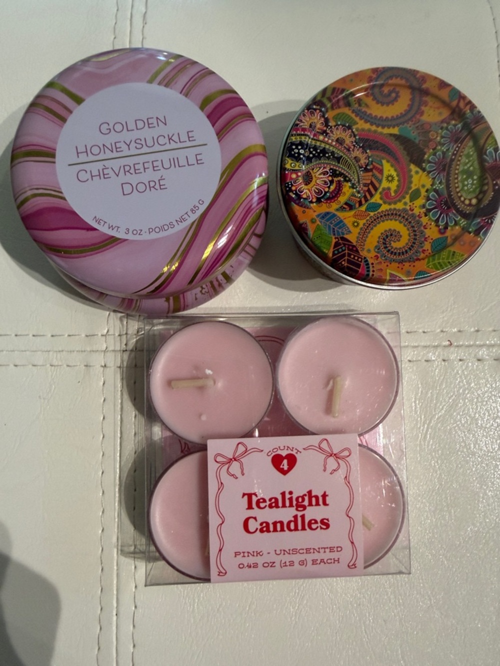 Golden Honeysuckle Pink Scented Tin Candle & Pink Tealight Set get it all